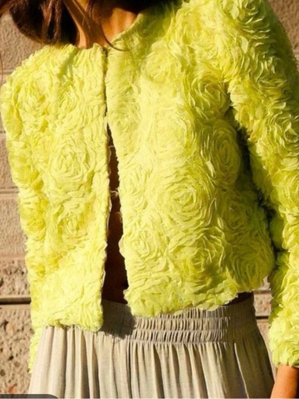 Zara Textured Floral Crop Jacket in Lime medium